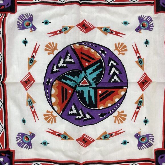 Vintage Wamcraft Bandana Handkerchief Aztec Native American Turquoise Purple - Picture 2 of 6